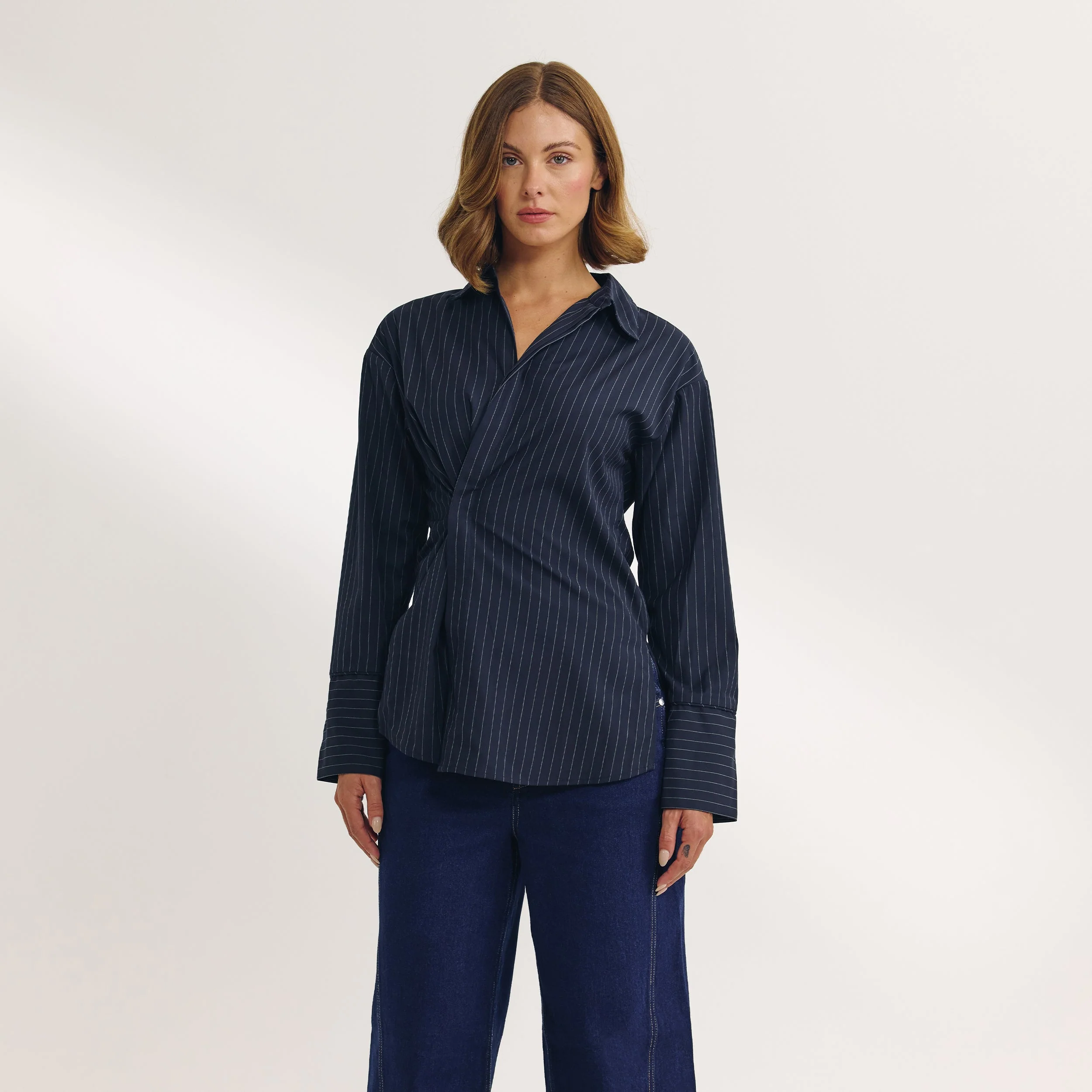 Asymmetric Shirt - Navy Pinstripe - Image 4