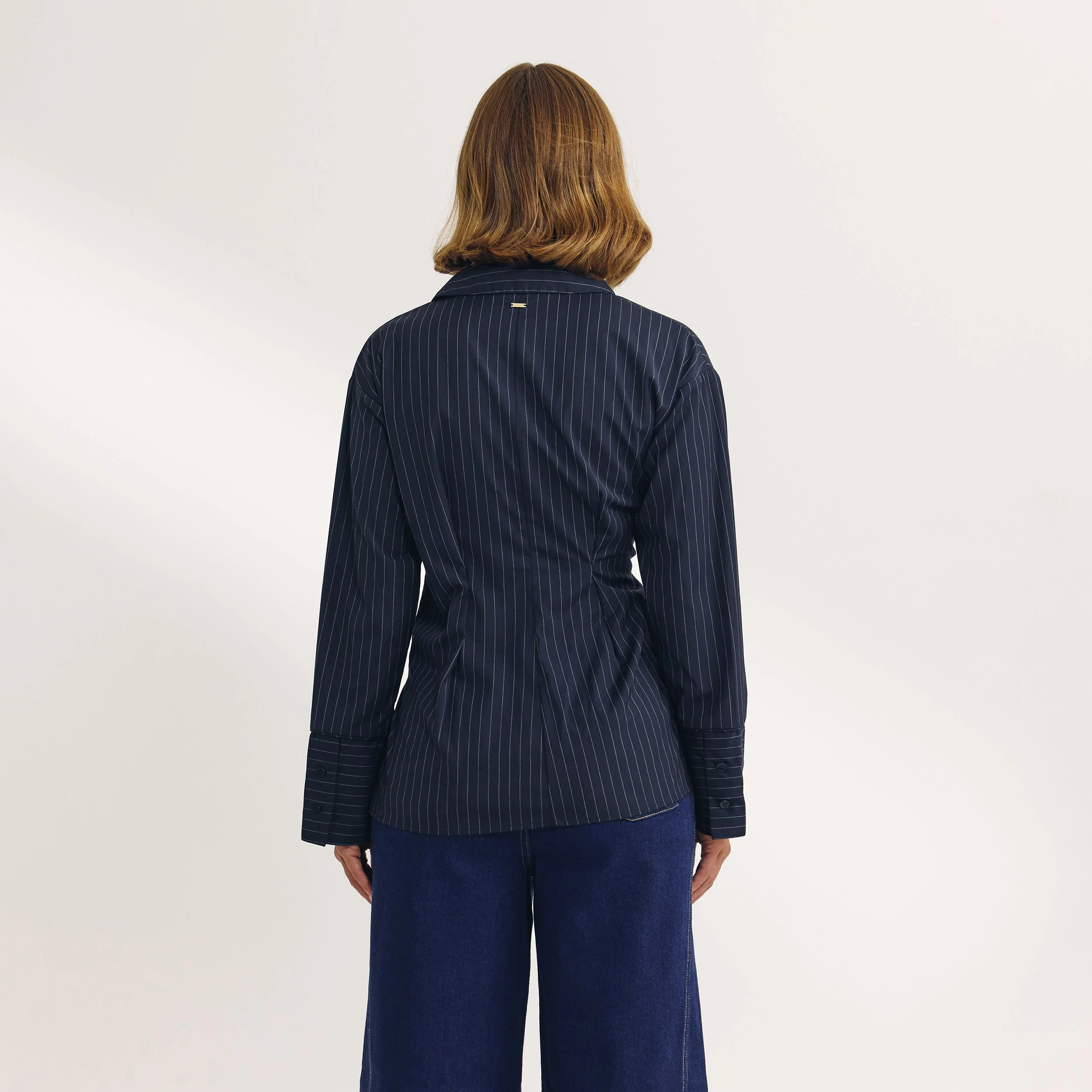 Asymmetric Shirt - Navy Pinstripe - Image 5