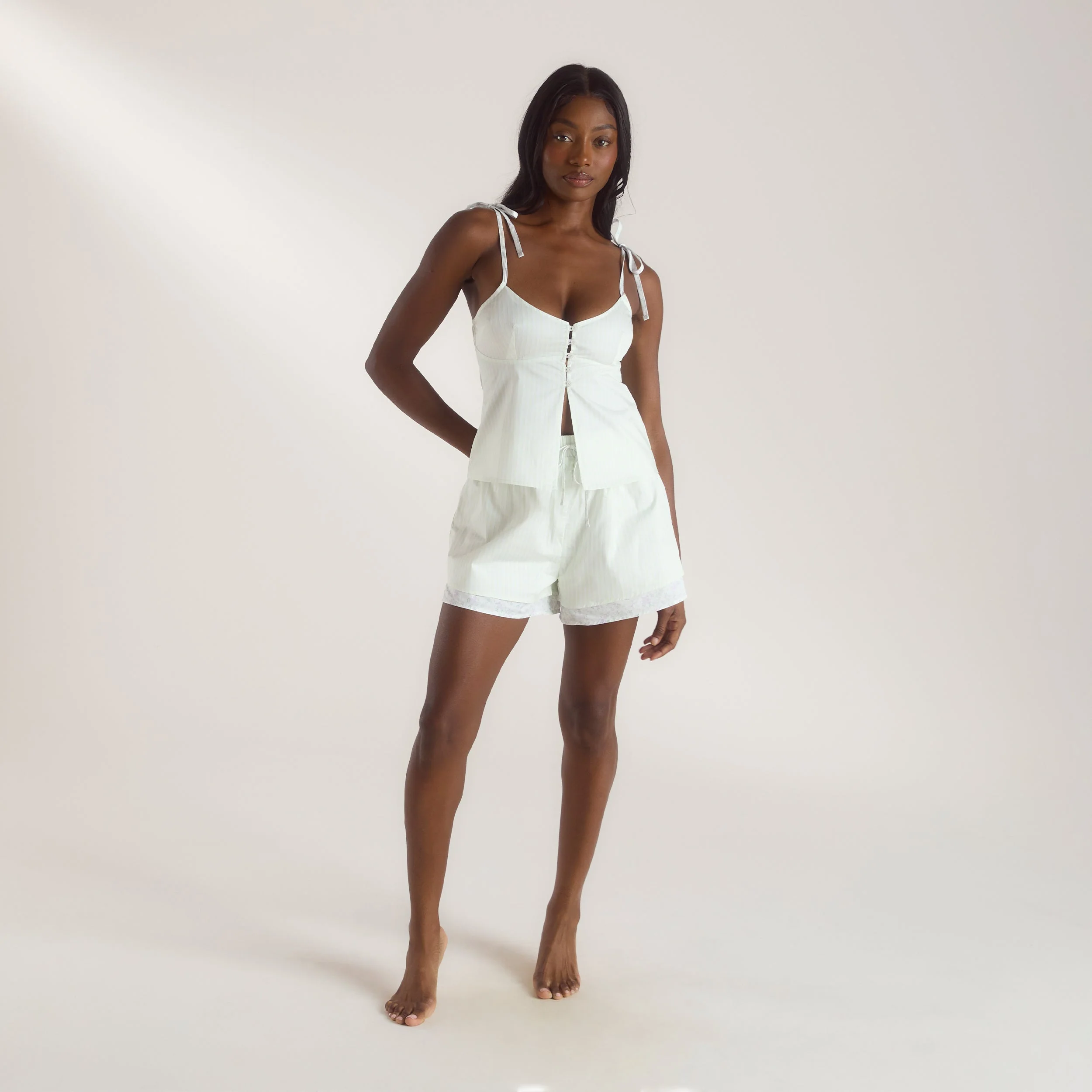 Bloom & Stripe Cami Pyjama Top - Sage - Image 4