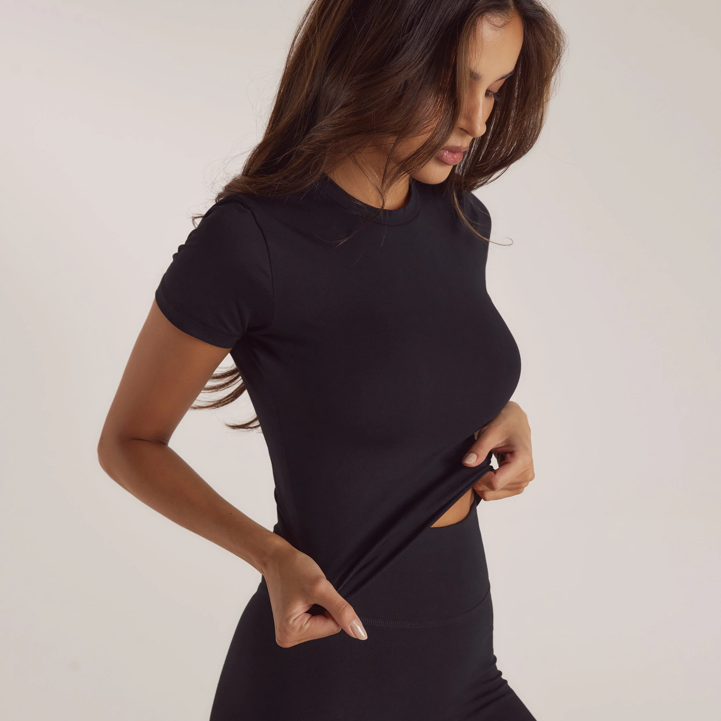 Cotton Blend Short Sleeve Top - Black - Image 4