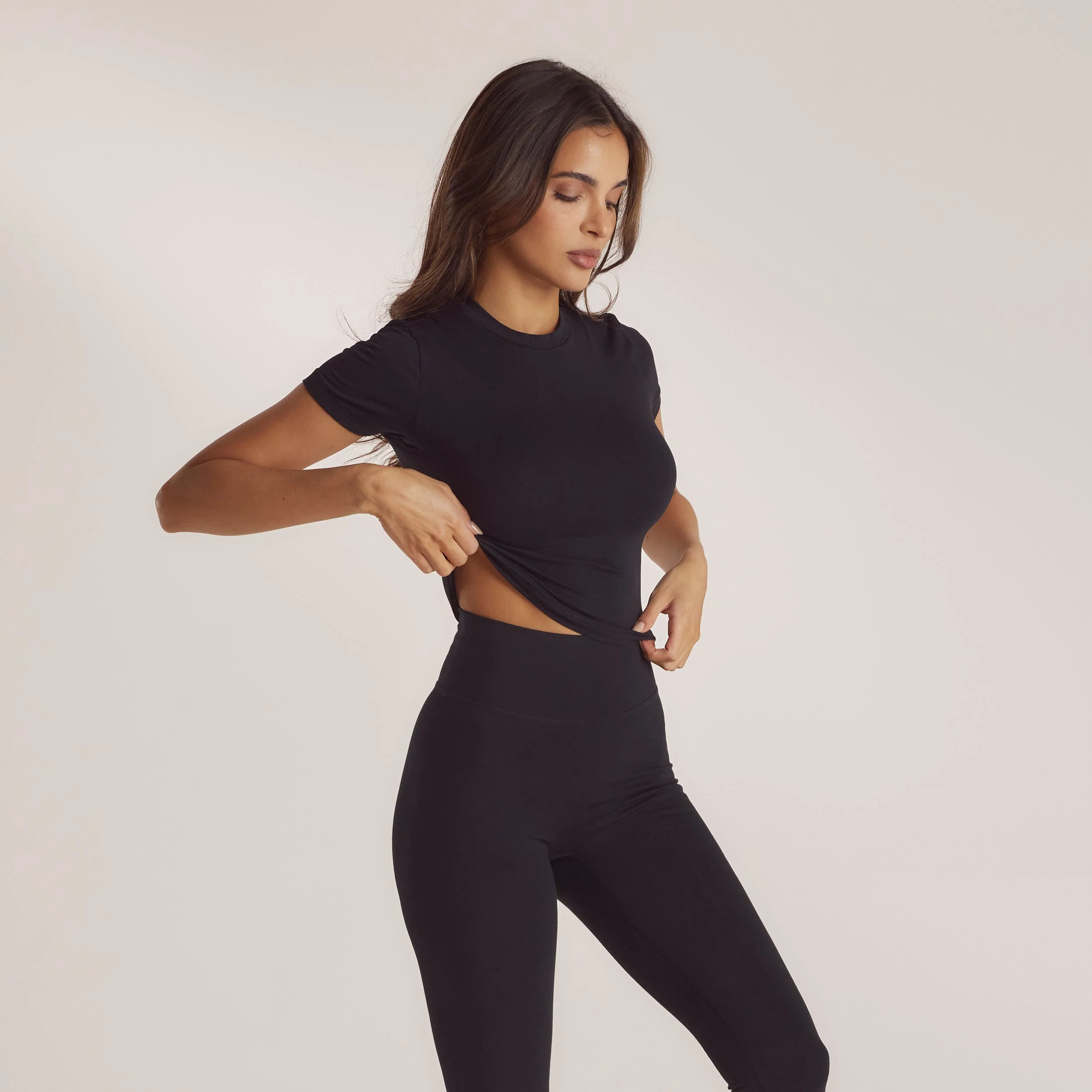 Cotton Blend Short Sleeve Top - Black - Image 5