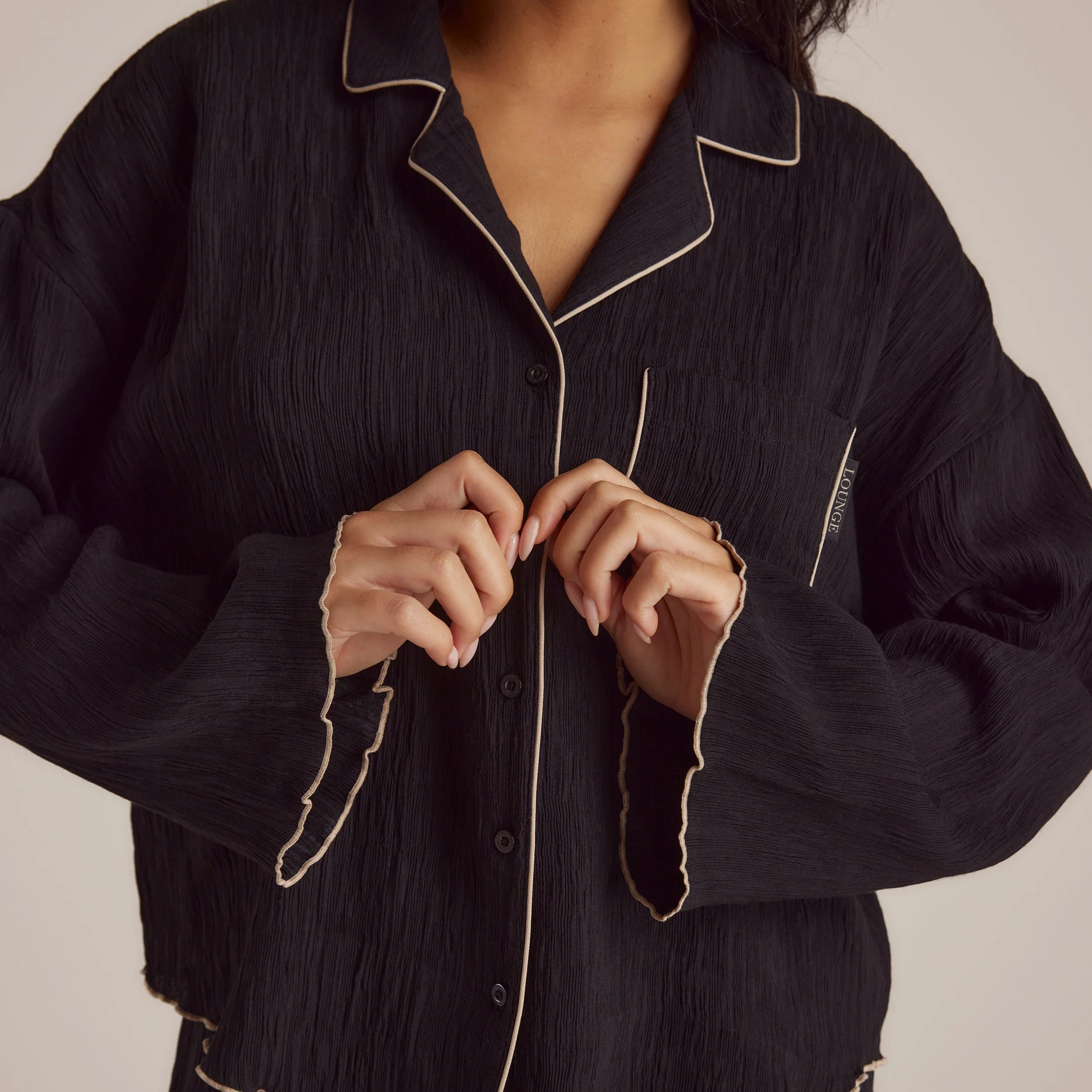 Crinkle Pyjama Shirt - Black - Image 12