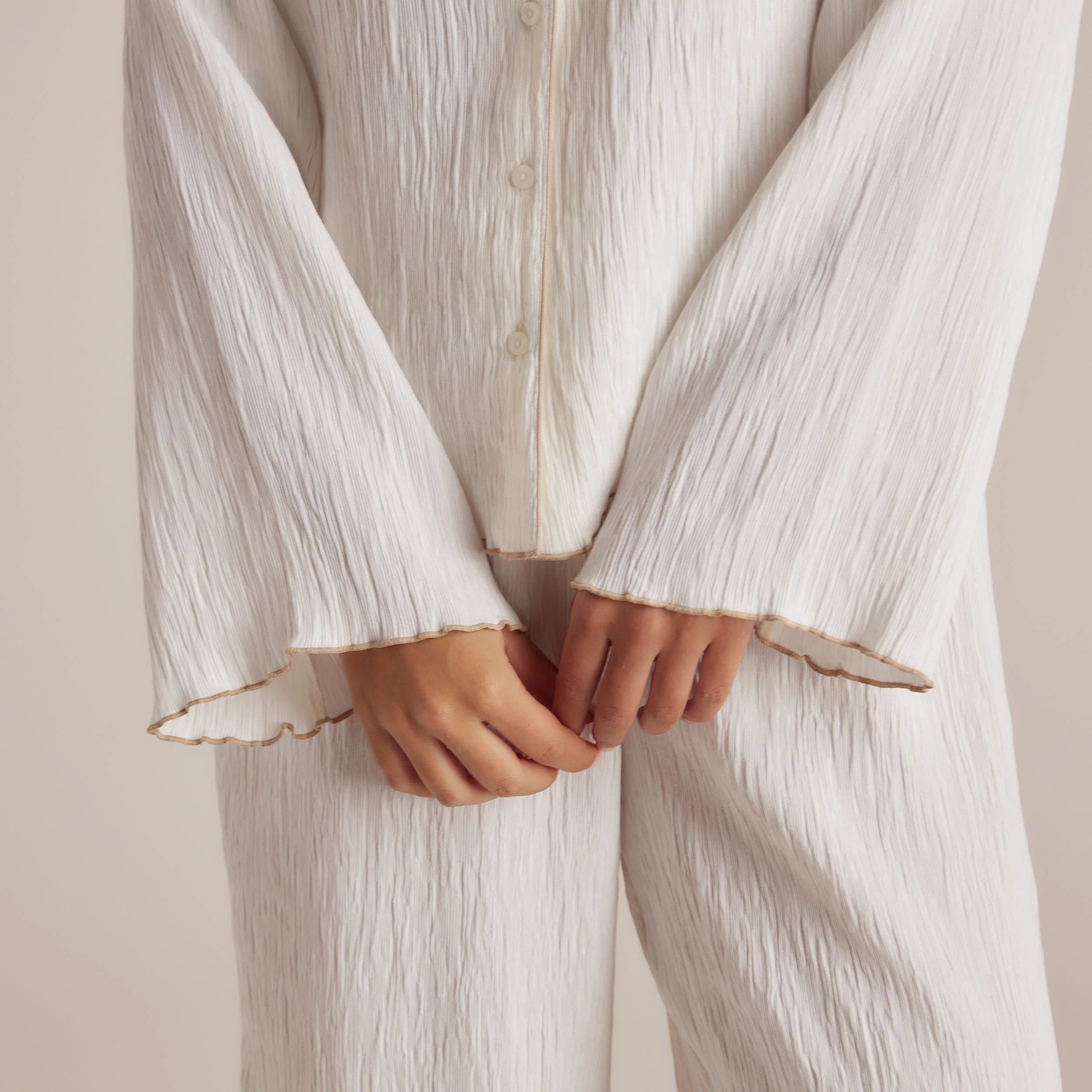 Crinkle Pyjama Shirt - White - Image 6