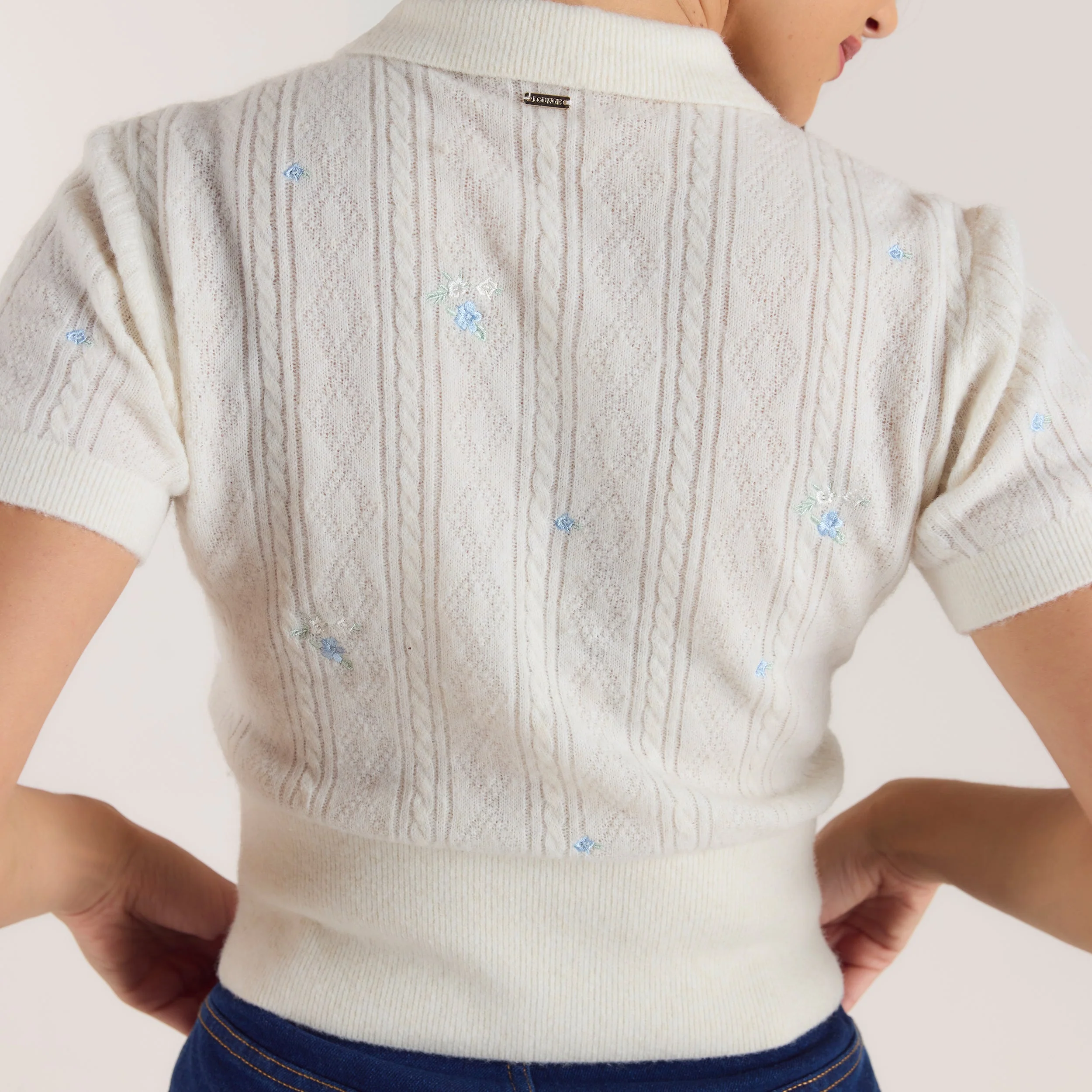 Embroidered Knitted Top - Cream - Image 6