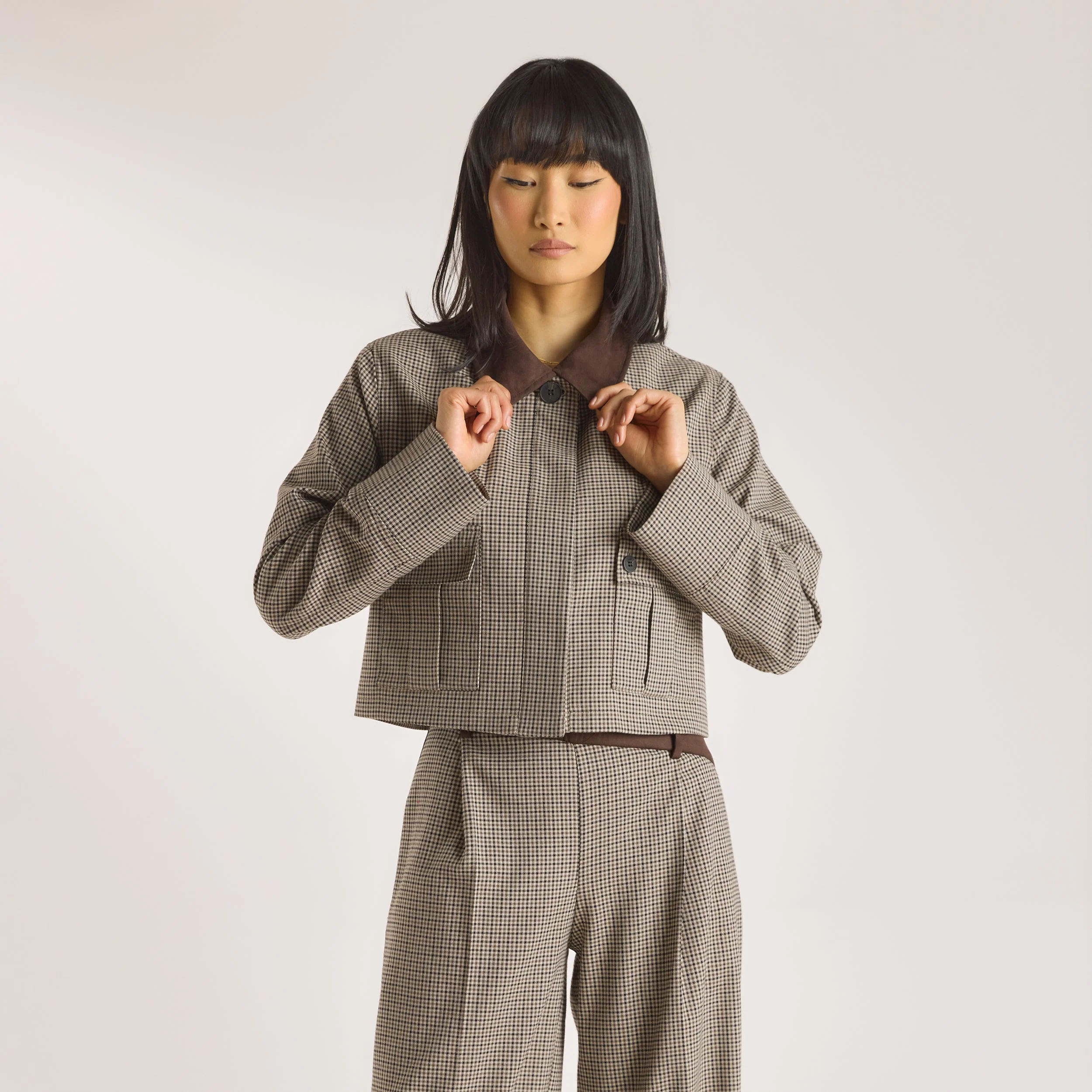 Houndstooth Jacket - Brown - Image 4