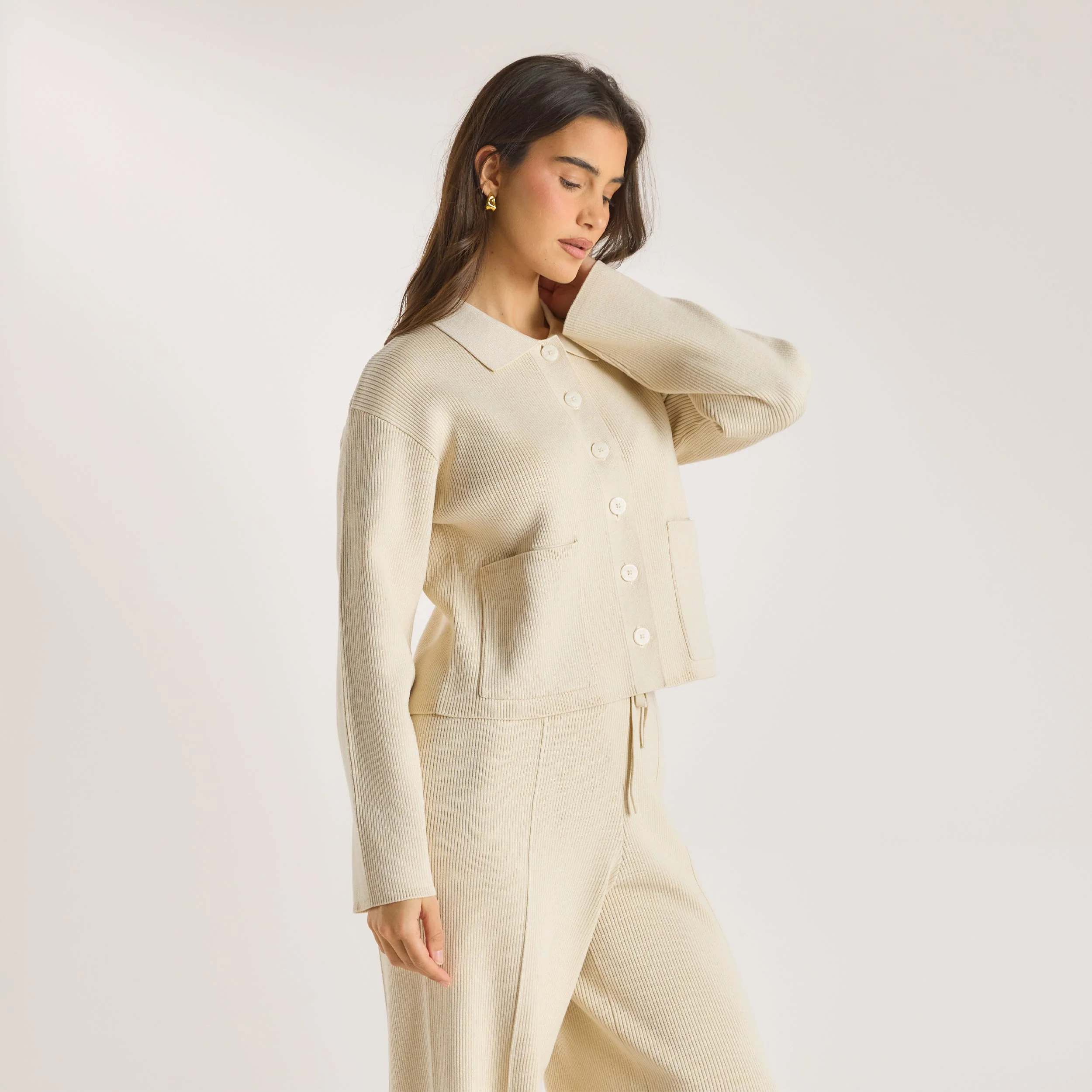 Knitted Oversized Shirt - Cream - Image 5