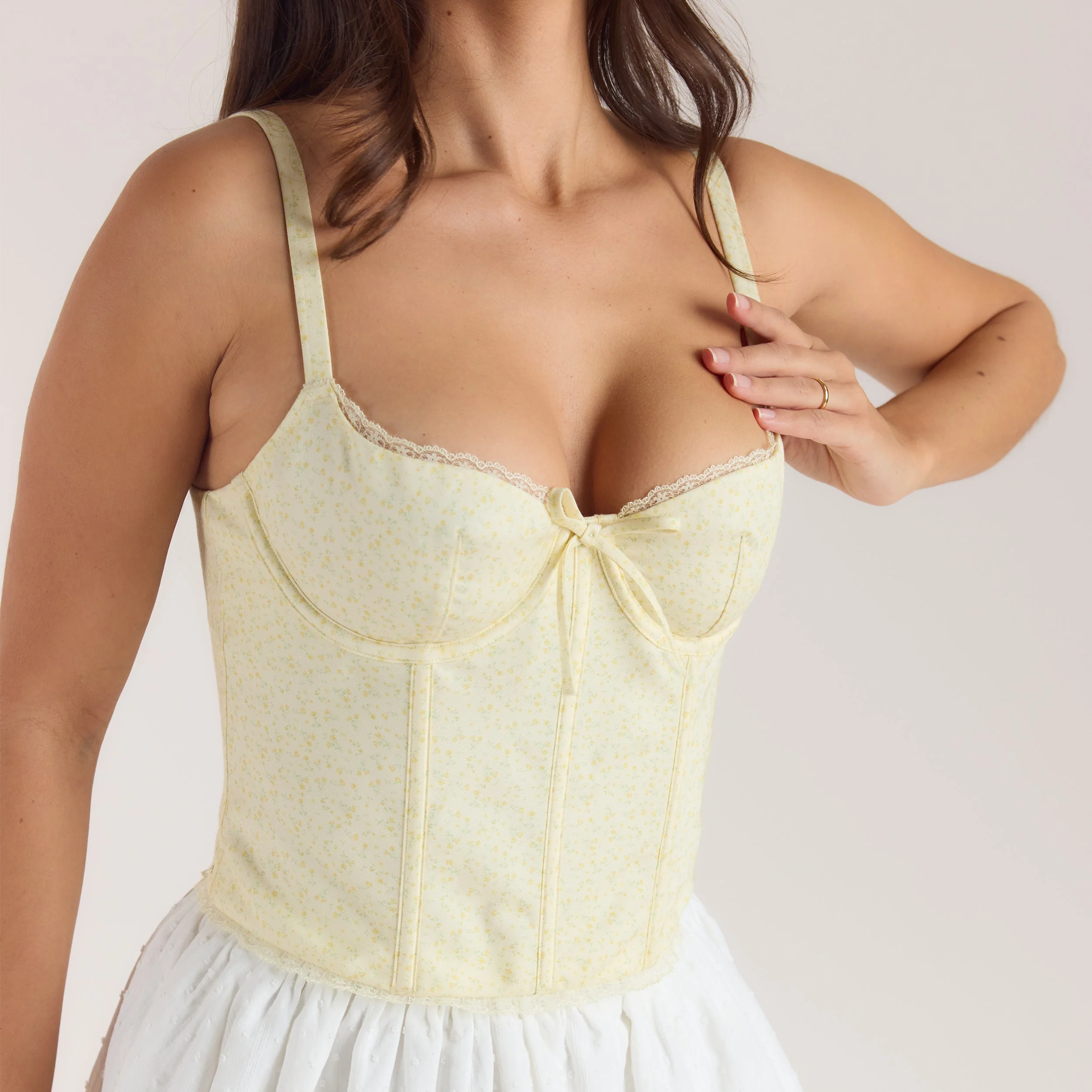 Lace Trim Corset Top - Lemon Floral - Image 3