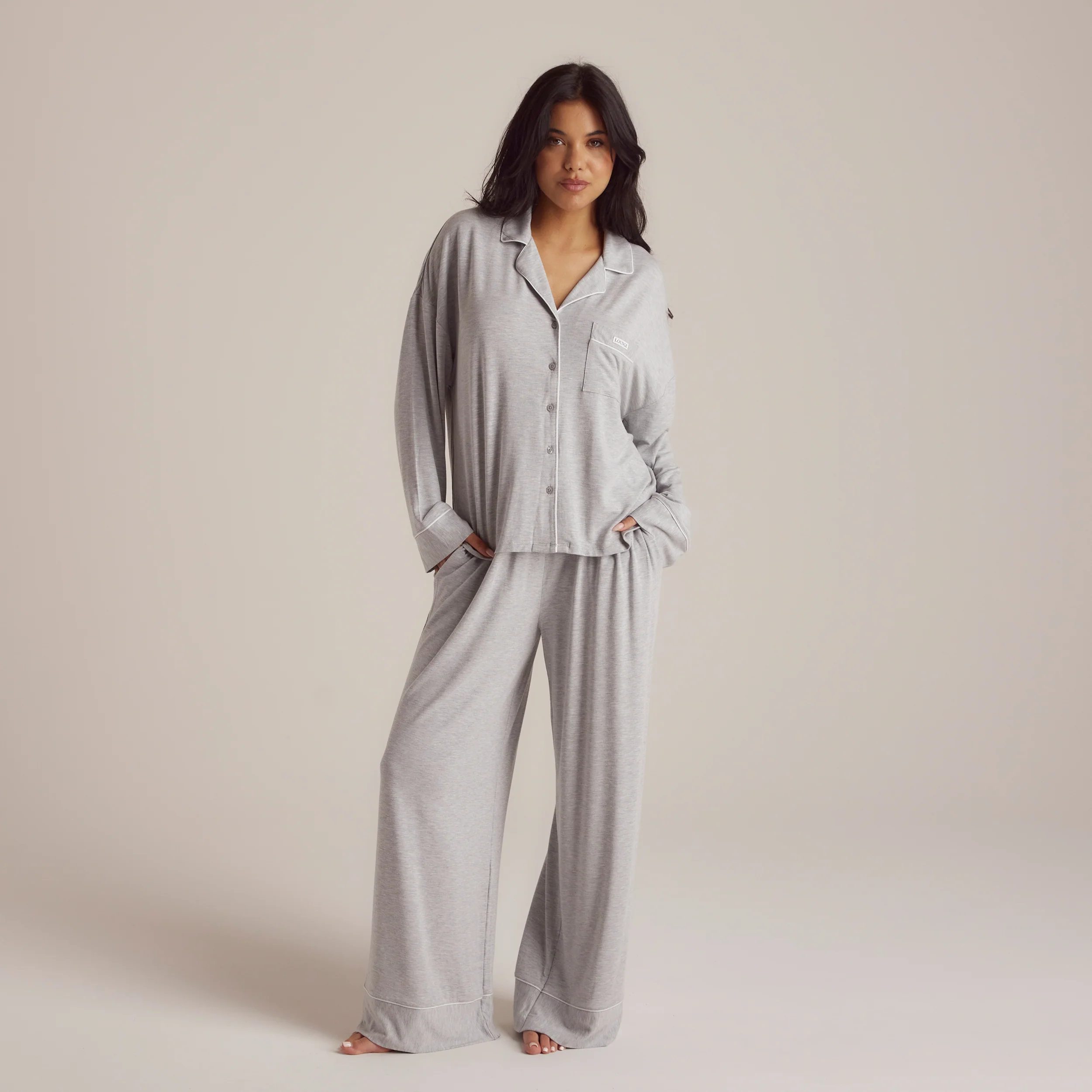 Modal Pyjama Shirt - Grey Marl - Image 3