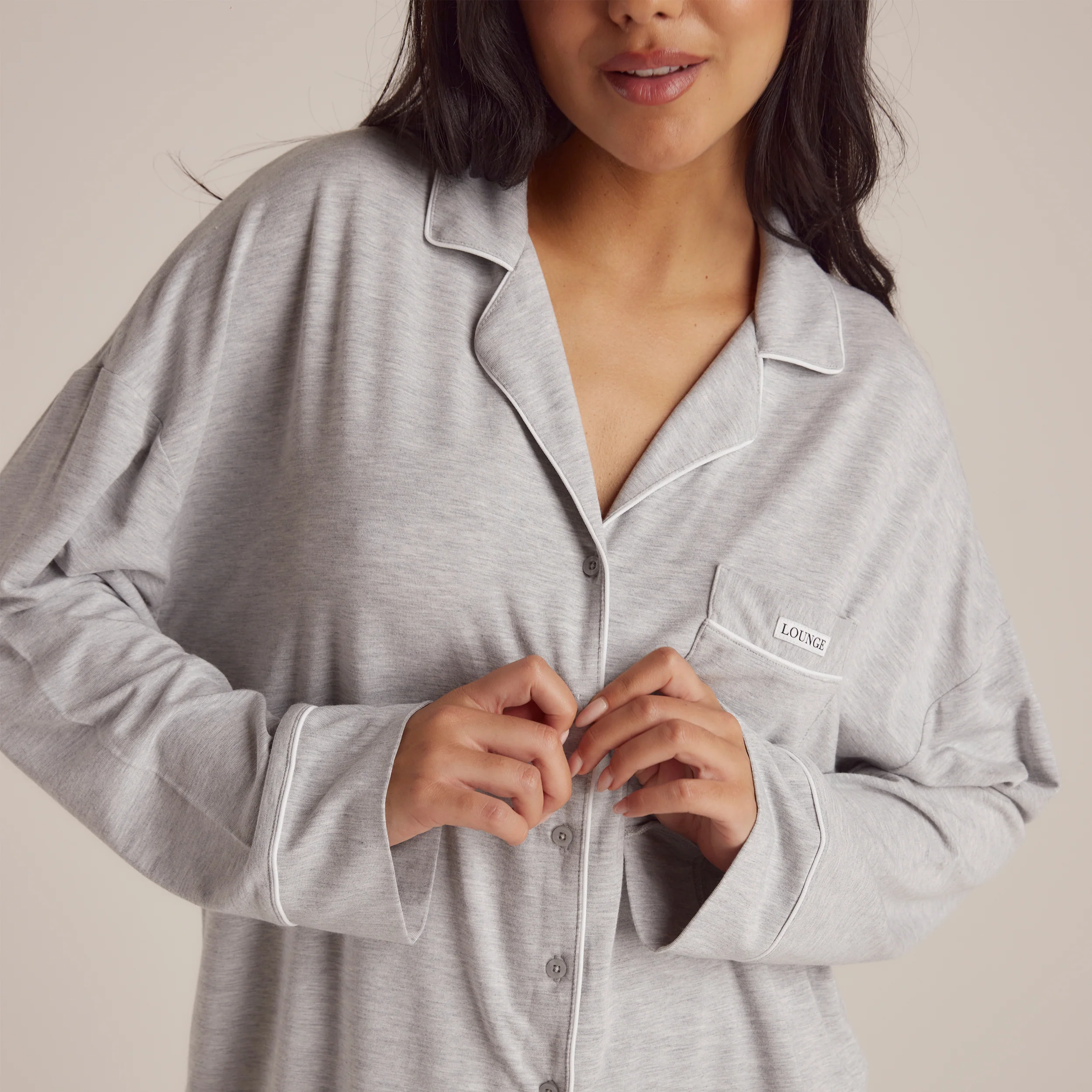 Modal Pyjama Shirt - Grey Marl - Image 4