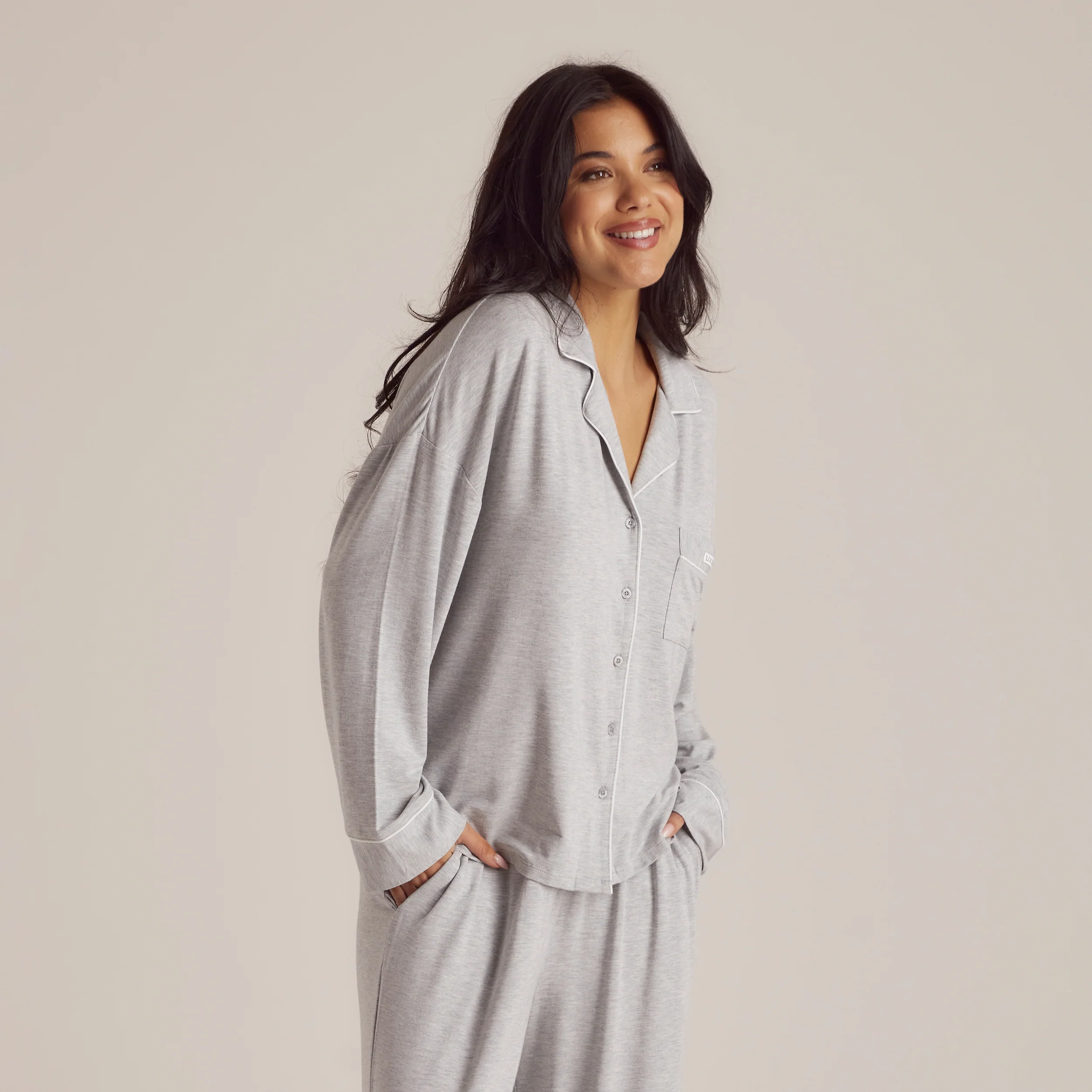 Modal Pyjama Shirt - Grey Marl - Image 5