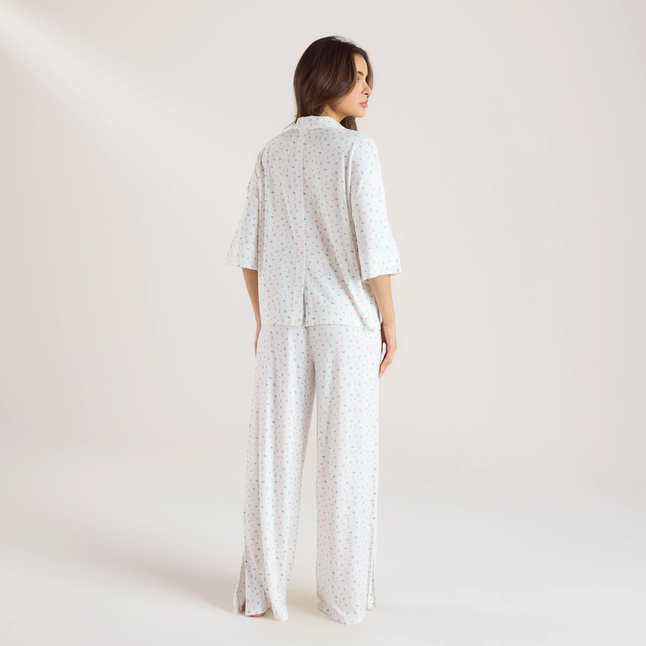 Modal Short Sleeve Pyjama Shirt - White Floral - Image 6