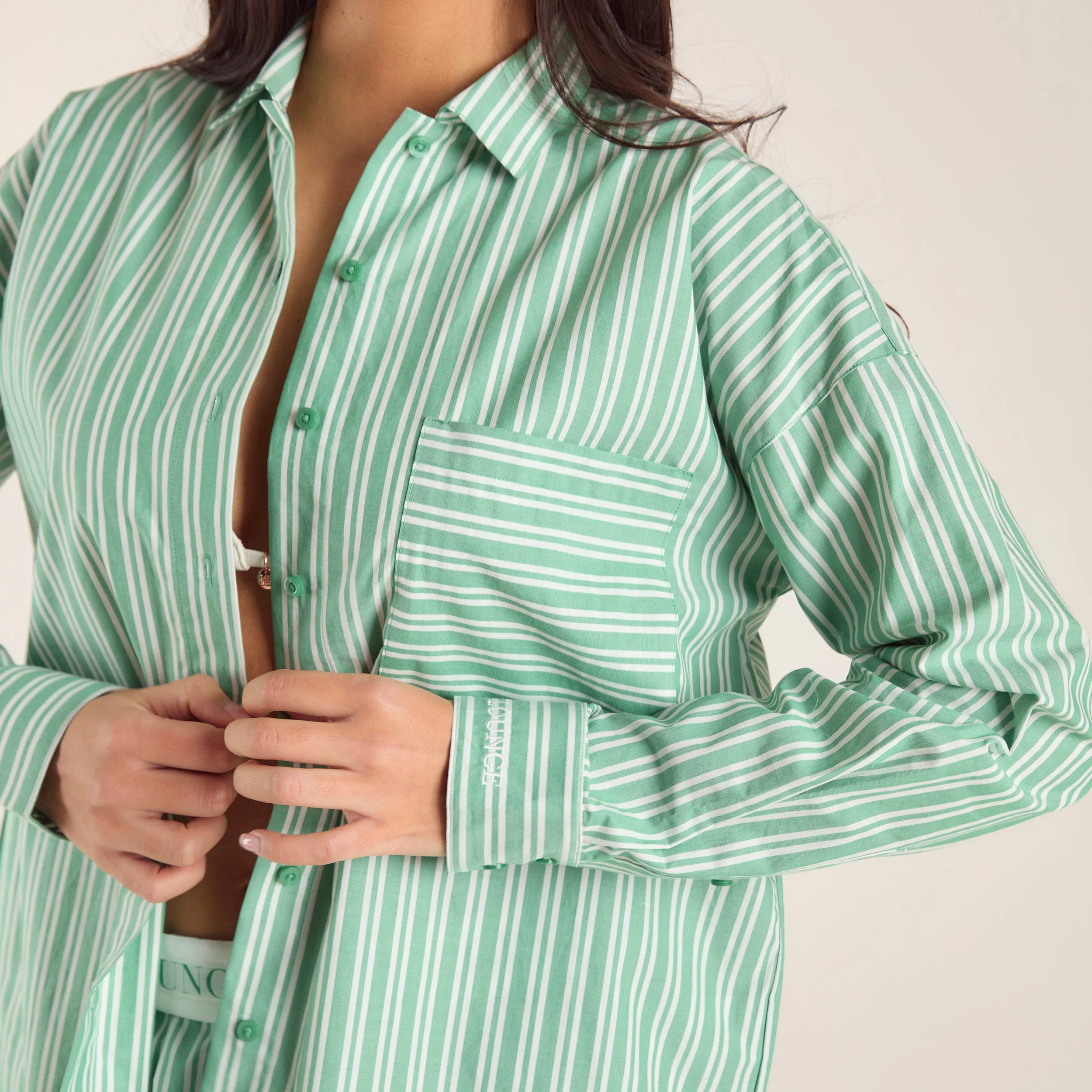 Oversized Pinstripe Shirt - Green - Image 3