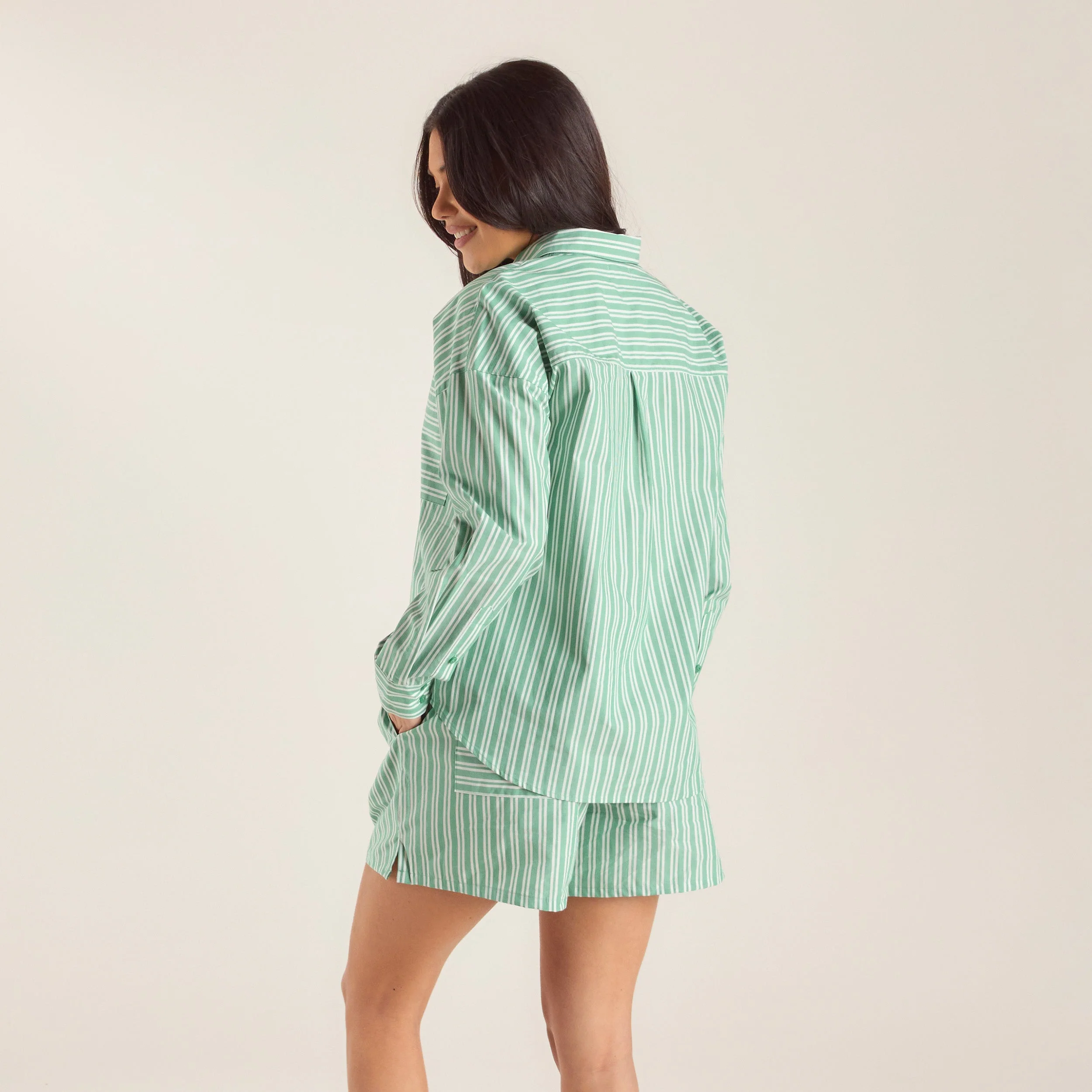 Oversized Pinstripe Shirt - Green - Image 4