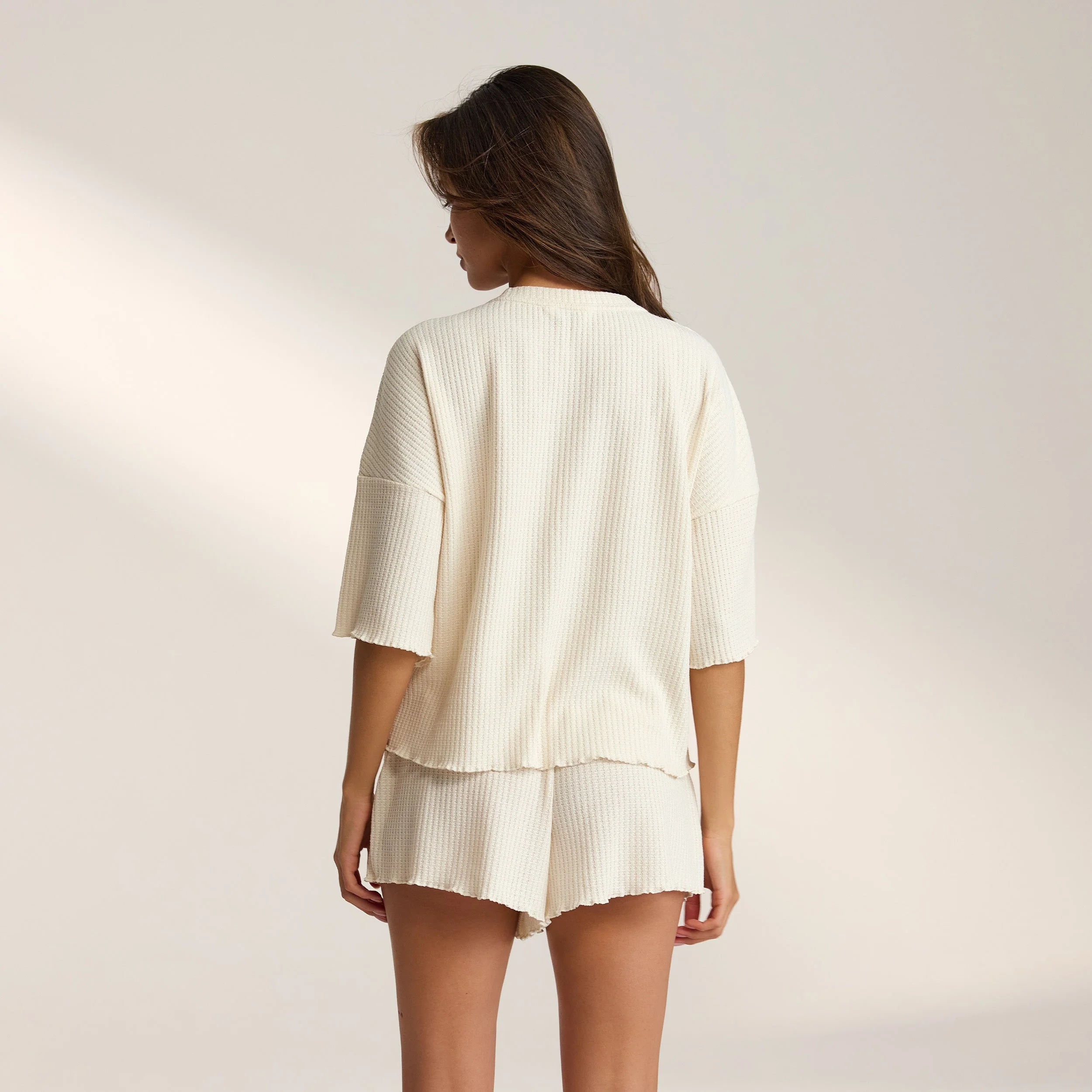 Soft Waffle Pyjama Top - Cream - Image 5