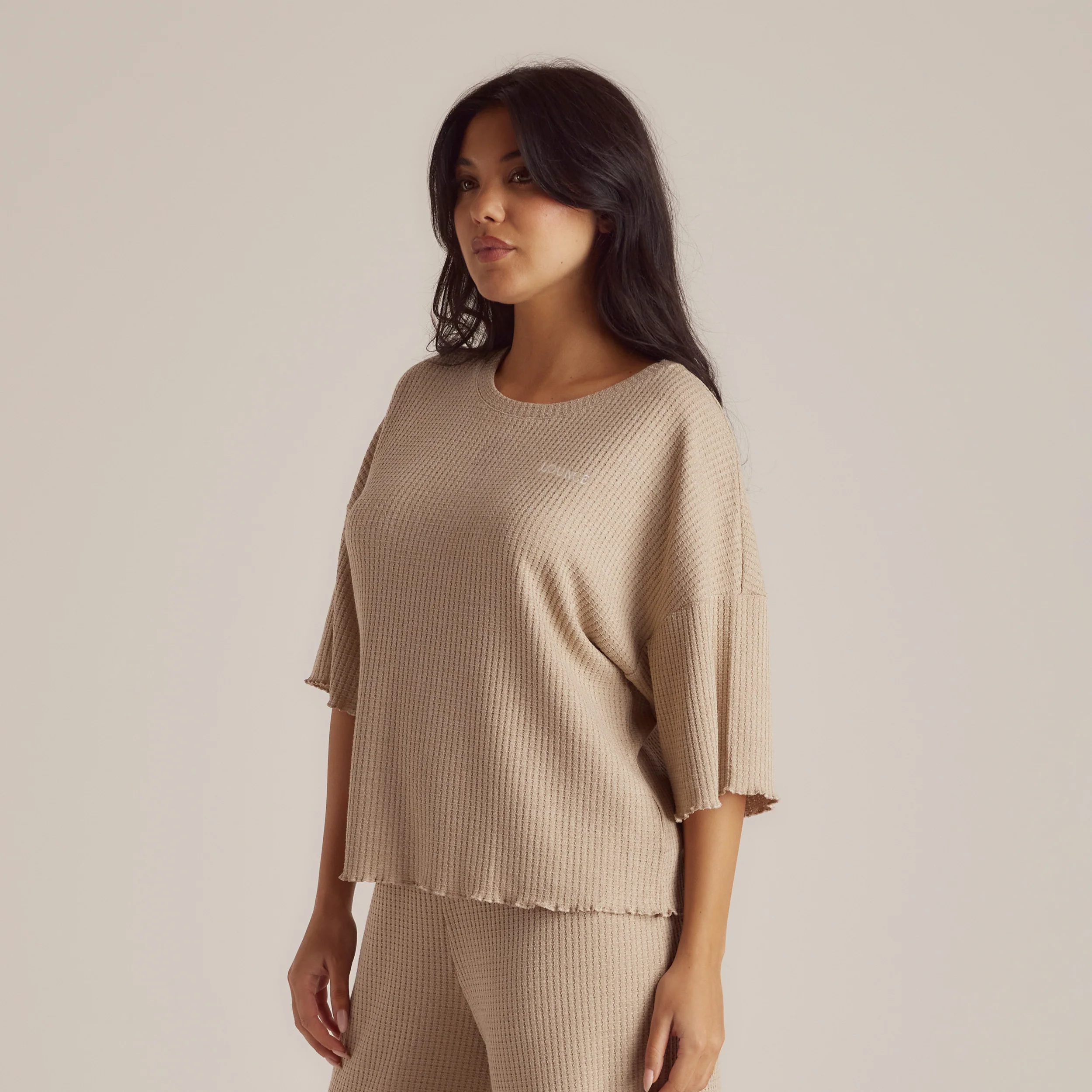 Soft Waffle Pyjama Top - Mink - Image 4