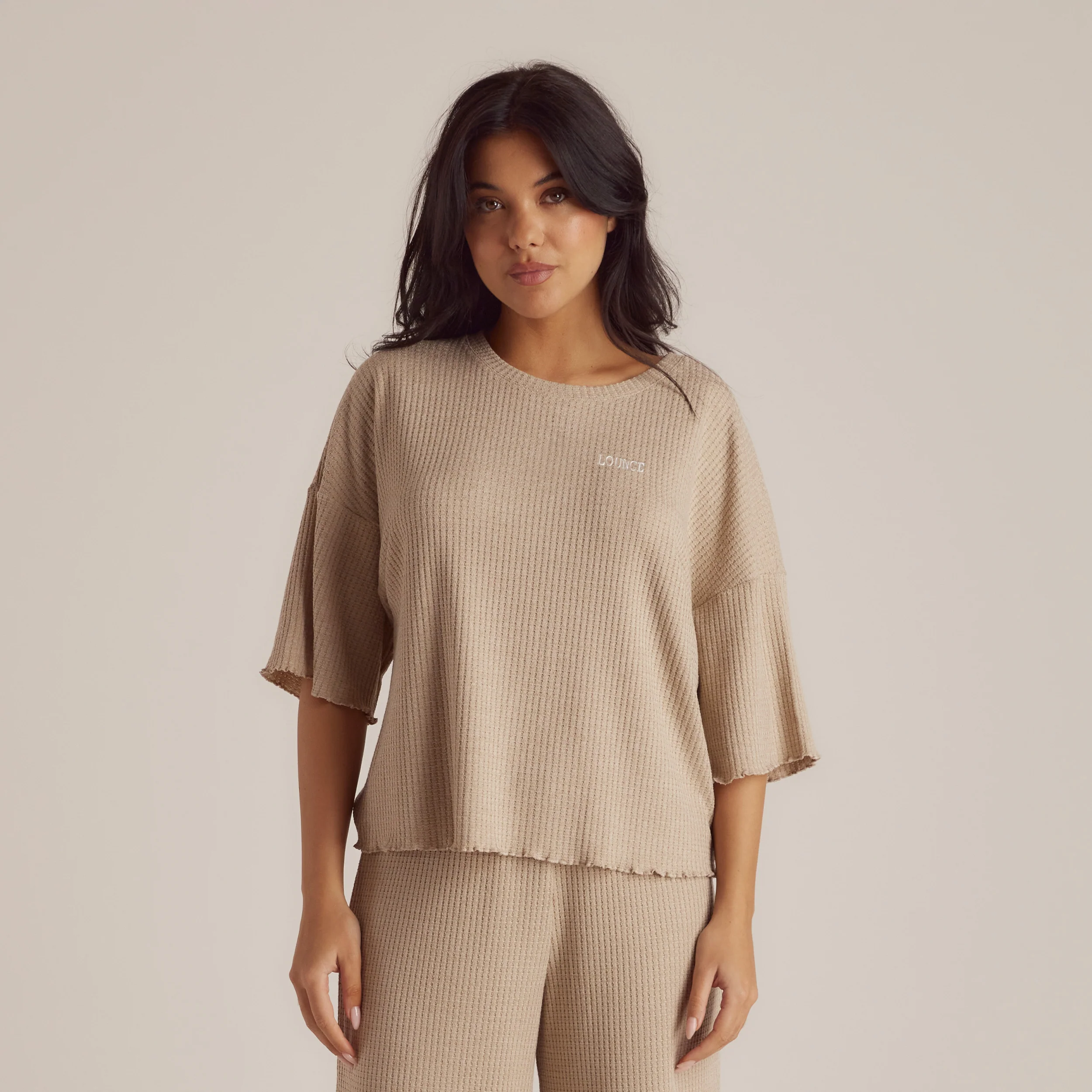 Soft Waffle Pyjama Top - Mink - Image 6